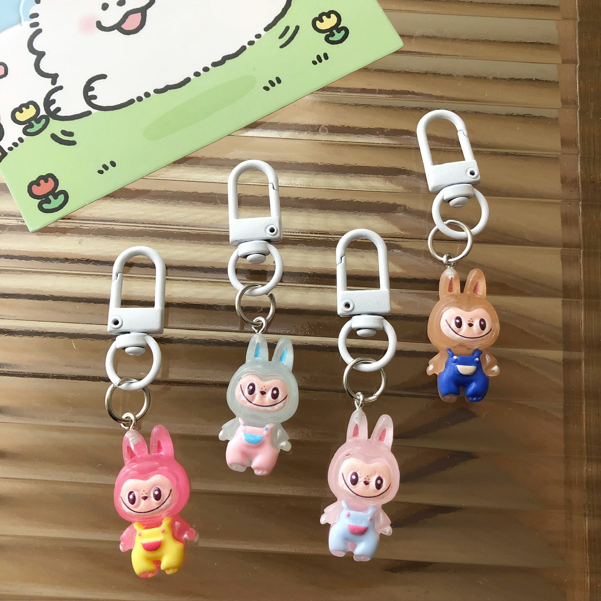 Original Cartoon Overalls Labubu Keychain Cute designer keychain Free delivery Plush Pendant Keyring Elf Bag Charm Gift