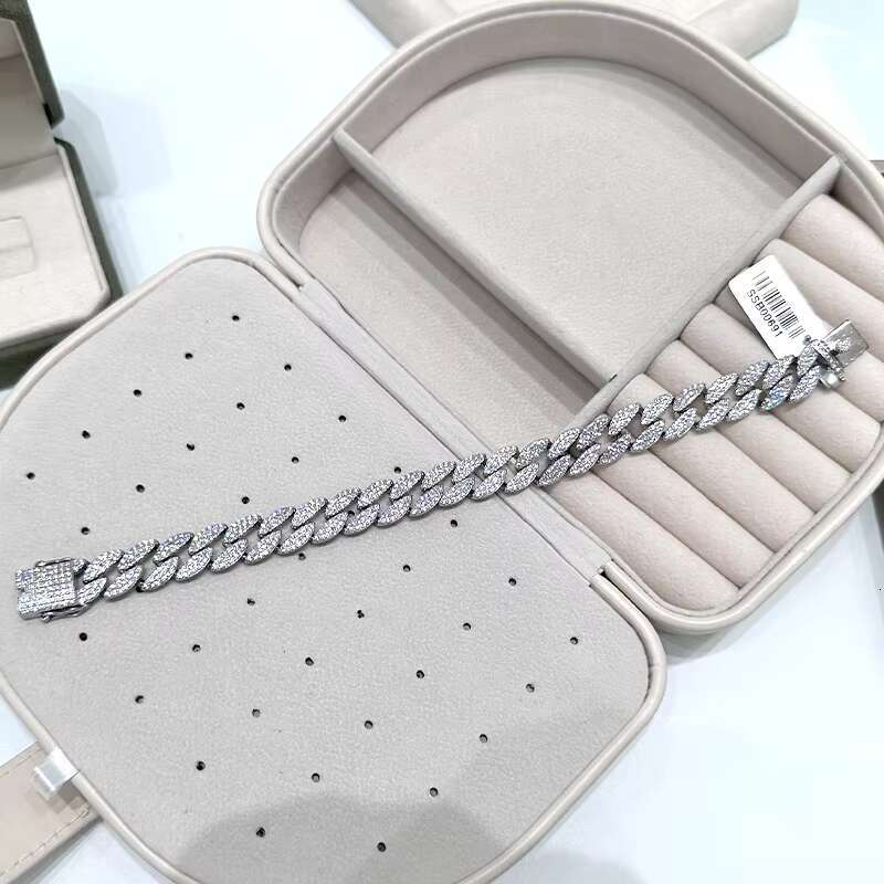 Mens Personalized 925 Silver Cuban Bracelet with Gold Zircon Hip-Hop Style Rhodium Plated