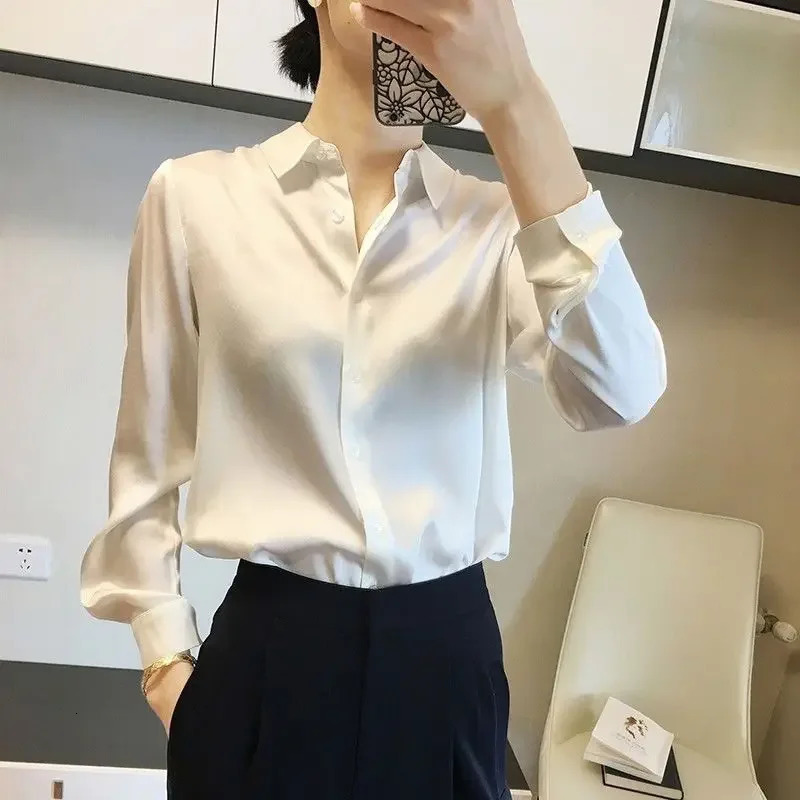 Silk Brown Clothes Wear To Work Office Outfits Long Sleeve Purple Spring Formal Tops for Women Satin Womens Shirt Blouse Cool 250619