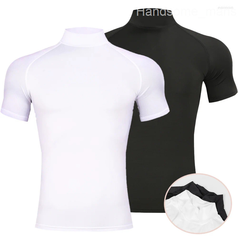 Mens T Shirts Mens Bodybuilding Sports Tight T-shirt Summer Compression Turtleneck Short Sleeve Gym Fitness Running Quick Dry Male Workout