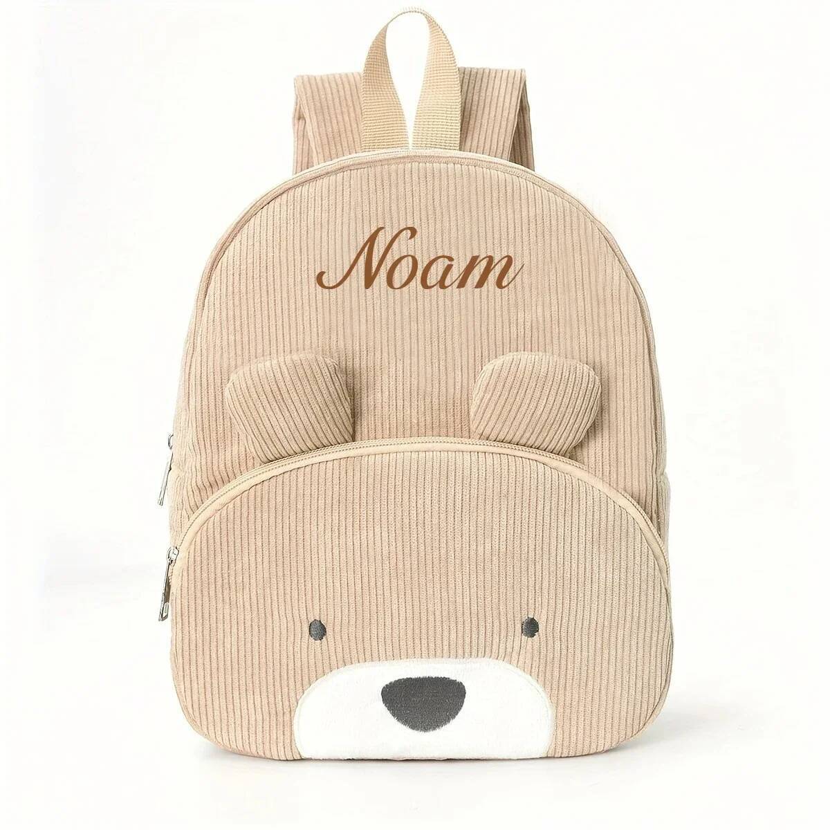 DHSM Customized Toddler Cartoon Bear Corduroy Large Capacity Embroidered Name Backpack Plush Bag