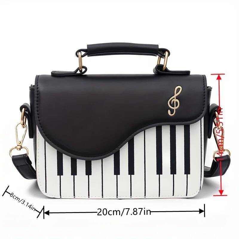 DHGM Piano Shape Flap Shoulder Creative PU Leather Portable Handbag Detachable Strap Crossbody Novelty Bag