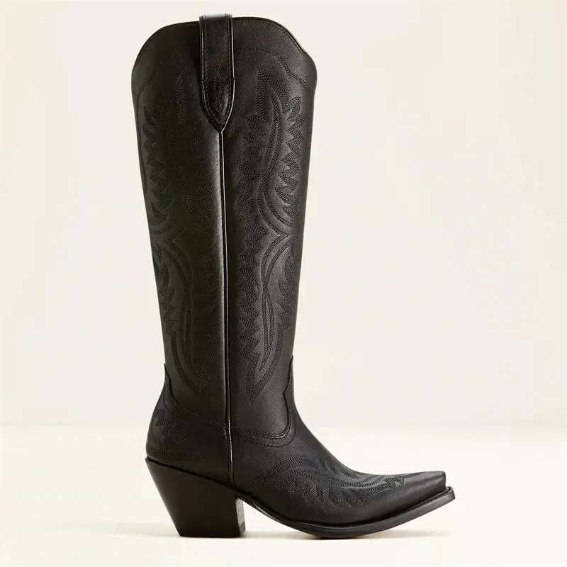 Pointy Cowboy Boots: Ladies Tall Western Boots, Height Increasing Fashion Boots with Sharp Point and Thick Heel for Women