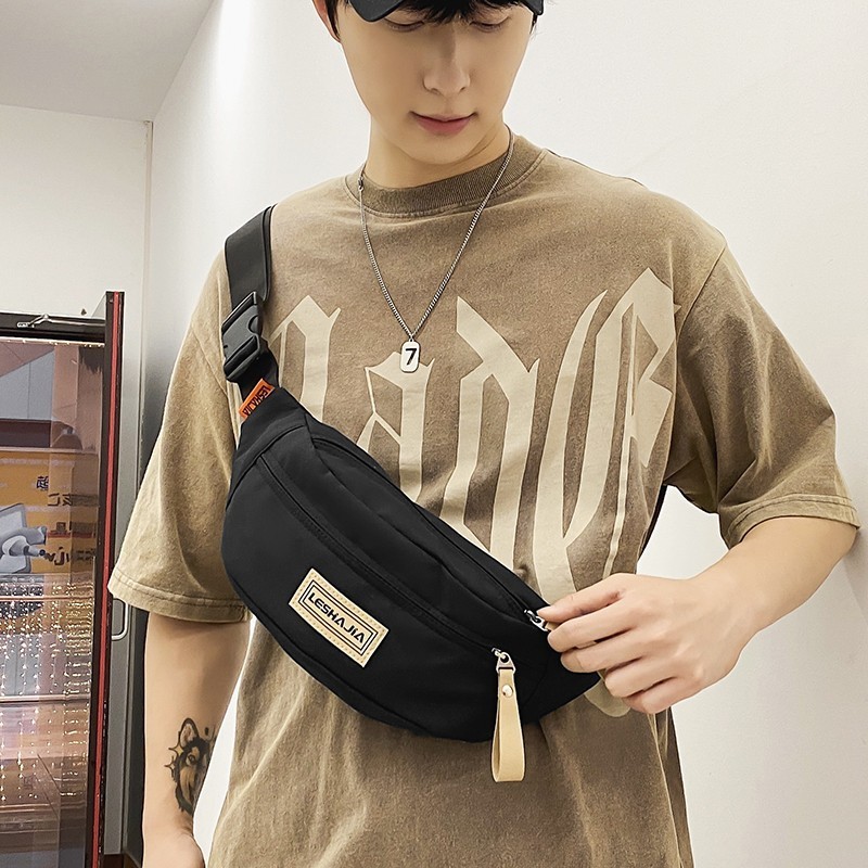 New men's and women's waist bags, fashionable and trendy casual sports shoulder bags, simple and solid color, large capacity chest bag for w