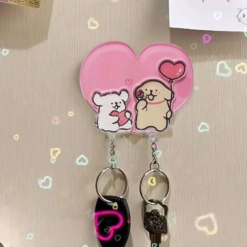 Home Decor Wall Holders Anti-Lost Couples Keychains Hanger Pendant Refrigerator Sticker Cartoon Shared Keyring Key Hook Good quality