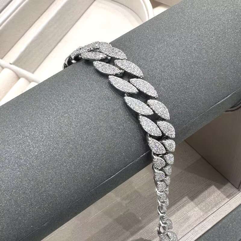 Mens Personalized 925 Silver Cuban Bracelet with Gold Zircon Hip-Hop Style Rhodium Plated