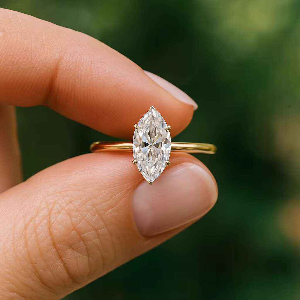 Original Marquise Cut Moissanite Engagement Ring 10k Yellow Gold Wedding Ring 0.80 Ct White Marquise Solitaire Moissanite Ring