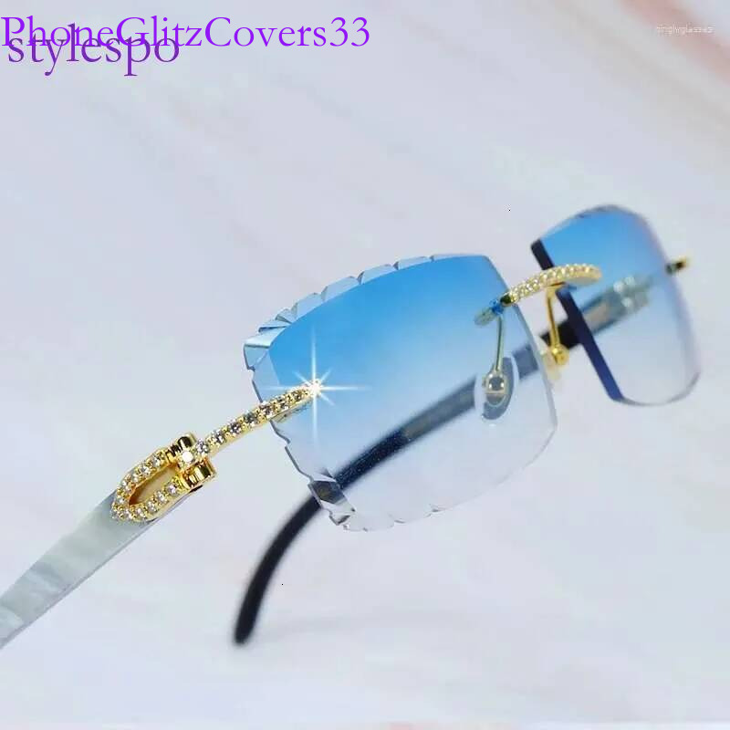 Sunglasses Iced Out Sun Glasses Dia Cut Stylish Rhies Carter Eyewear Fashion Black Buffalo Horn Vintage Y2K Glasses012