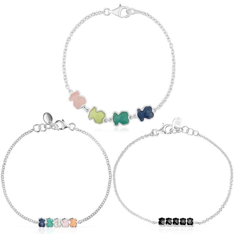 Luxury Spain tous bear designer bracelet S925 sterling silver girls sweet cute little bears charm bracelets link chain nature stone simple waist bracelet jewelry