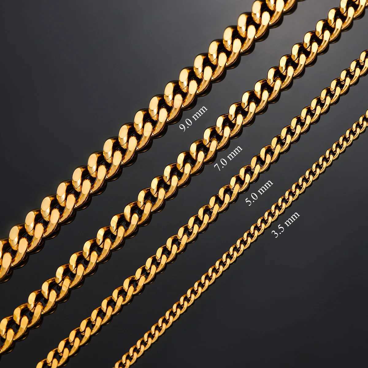 3.5mm/5mm/7mm/9mm Thick Stainless Steel Cuban Link Chain Necklace for Men Boys Silver Gold Black Color 14 to 30 Inches W250620
