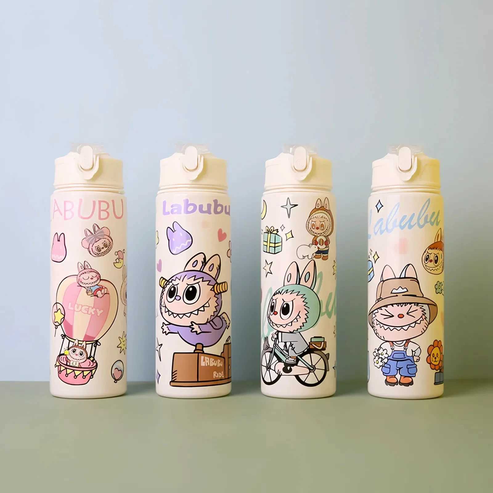 750ml Cute Cartoon Labubu Leak Proof Plastic Straw Cup Portable Outdoor Sports Water Cup Student Childrens Christmas Gift Toy T250620
