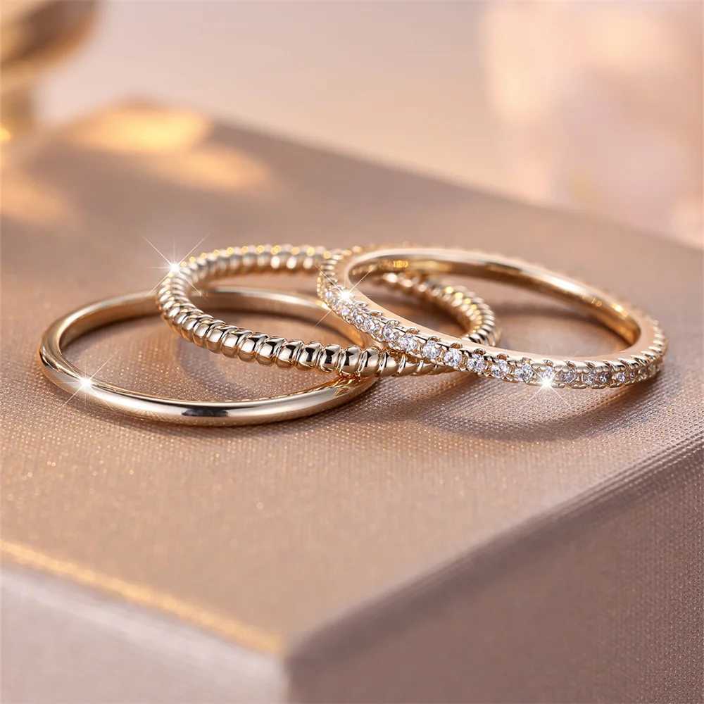 3pcs Minimalist Stacking Thin Ring Sets For Women Gold Color Simple Small White Zircon Wedding Bands Party Ins Finger Jewelry CZ M250620
