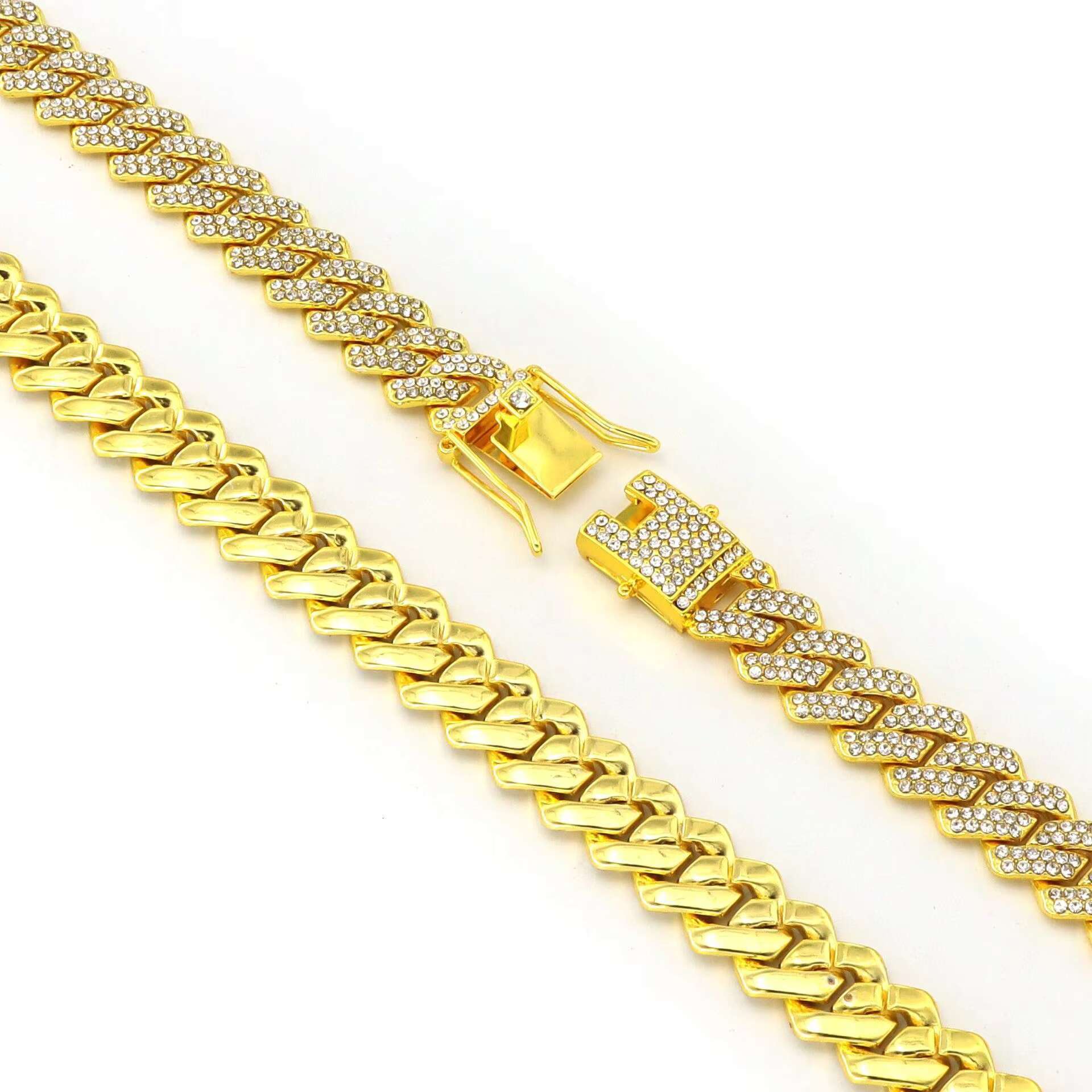 European and American Latest Design Gold Plated Hip Hop Cuban Chain Accessory Diamond Flip Cuban Chain Necklace and Bracelet