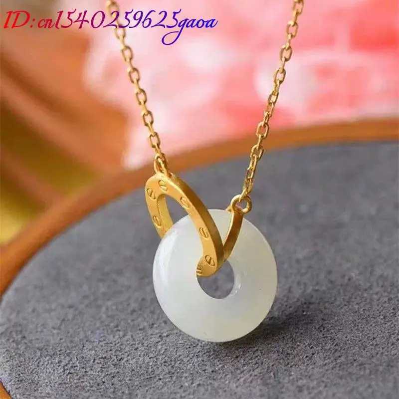 White Natural Jade Ring Pendant Necklace Amulet Real Jewelry Luxury Carved Gemstone 18K Gold Plated Stone Vintage Talismans XJ250620
