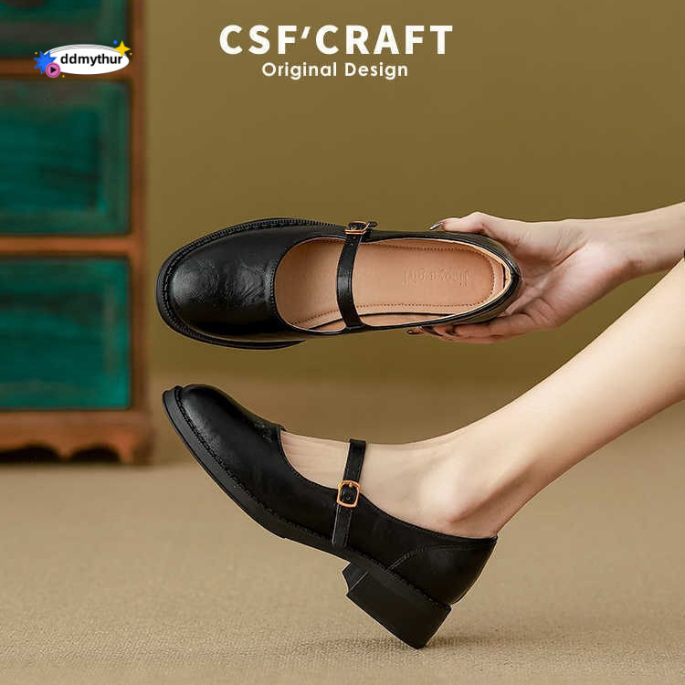 Cowhide ~ Genuine Soft Sole Mary Jane for Women 2025 New Chunky Heel JK Single British Style Small Leather Shoes ddmythur