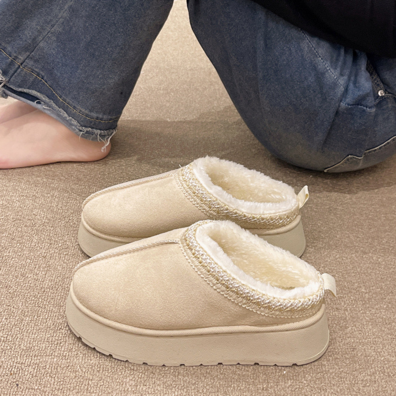 2025 new European Women's Snow Boots Winter Fashion One-piece Enclosed-toe Slippers Platform Thick-soled Warm Cotton Shoes for Women