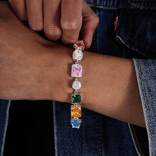 Hip Hop 10mm Templar Multicolored Diamonds Enamel Cross Trendy Bracelet Necklace Set Mixed Gemstone Cluster Pearl Exquisite