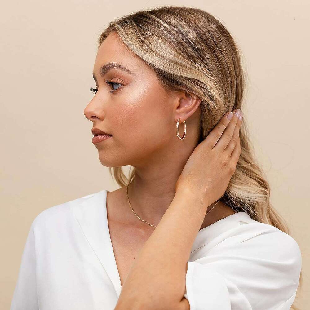 1 pair 14K Plated Post Lightweight Hoops 20mm - 30mm Earring | Gold Hoop Earrings Women, Prefect gift for Birthday/ Christmas/ New Year's Eve/ An