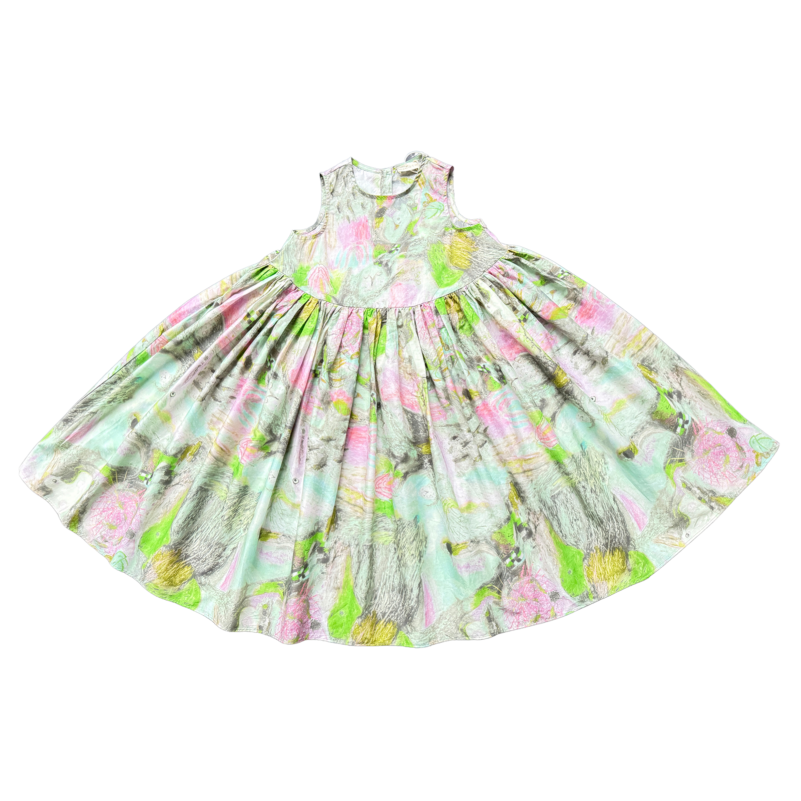 Girls' pure cotton abstract printed casual dress Versatile mid length dress