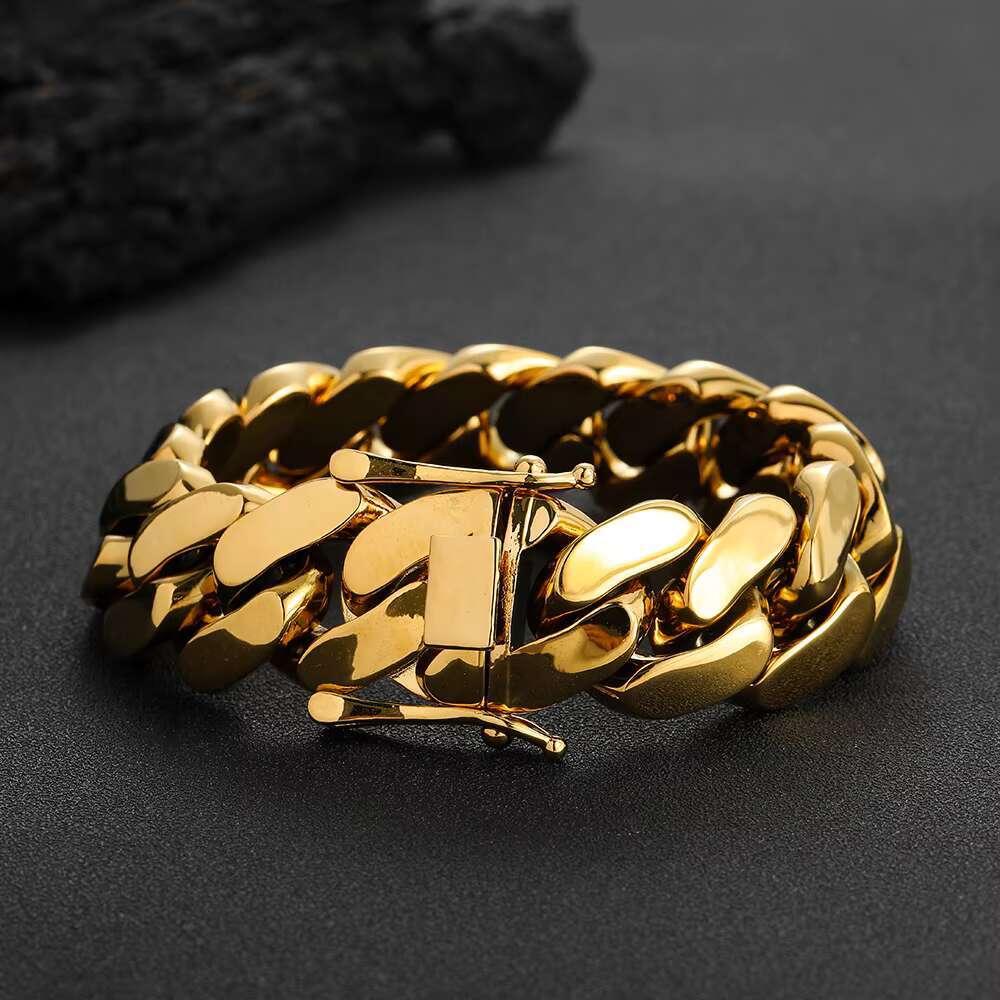 BB041 22MM Brass Cuban Bracelet Men Hip Hop Cuban Chain Bracelets