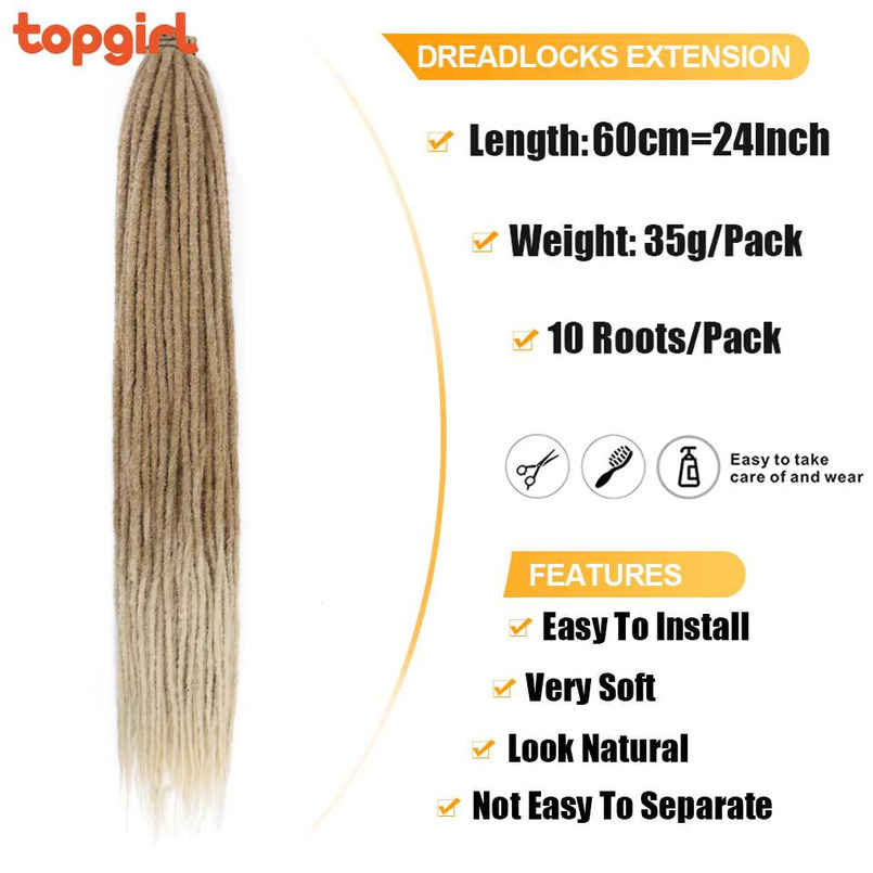 Long Soft Natural Artificial Dreadlock Crochet Braids Synthetic Handmade Dreadlocks Hair for Women and Men 10 Roots Per Pack