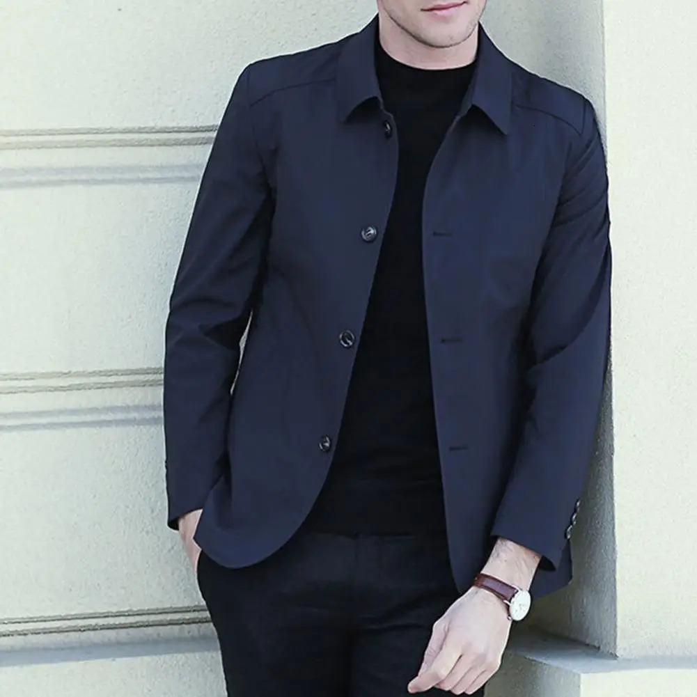 Spring Autumn Men Jacket Lapel Long Sleeve Zipper Placket Male Coat Solid Color Casual Jacket With Pockets Mens Clothing 250619