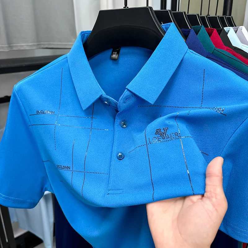 New Summer Trend High Elastic Men Lapel Polo Short Sleeve Breathable Casual Cool Solid Color Golf Business Designer T-shirt Top X250620