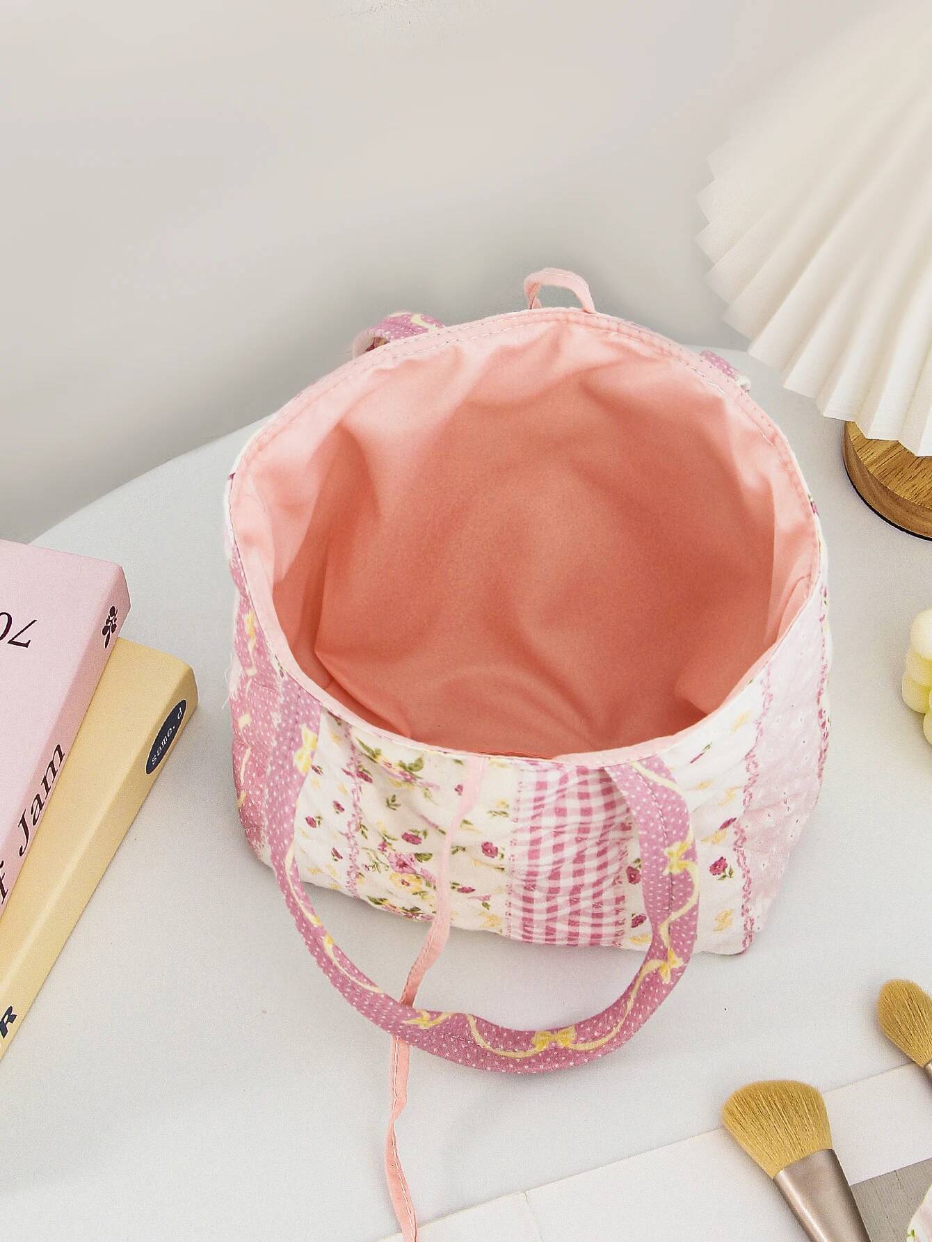 DHGM 1 piece flower handbag, large capacity fashionable versatile shoulder bag with cute bow design, suitable for teenage girls