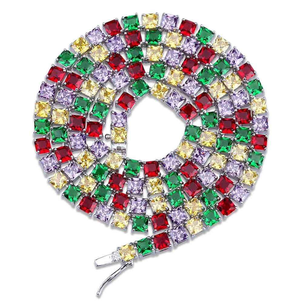 INS4MM Single Row Square Tennis Chain Copper Inlaid Zircon Colorful Dia Hip-Hop Necklace Unisex Trendy Jewelry