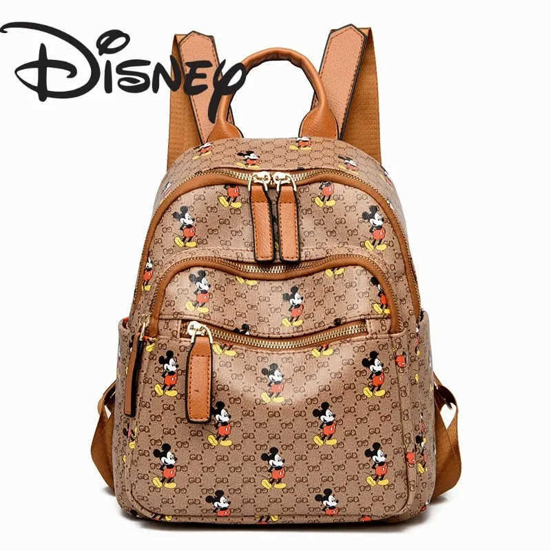 DISNEY Lady Licensed Disney Mickey Vintage Brown Backpack Multi-Pocket School Bag Playful Daily Organizer Leather Accents Comfort New W250620