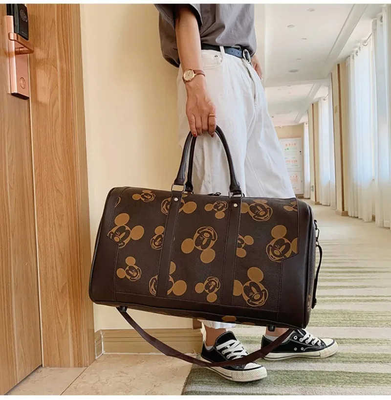 Disney New Mickey Luggage Bag PU Plaid Travel Bag Portable Baby Storage Waterproof Leisure Travel Large Capacity Travel Bag W250620