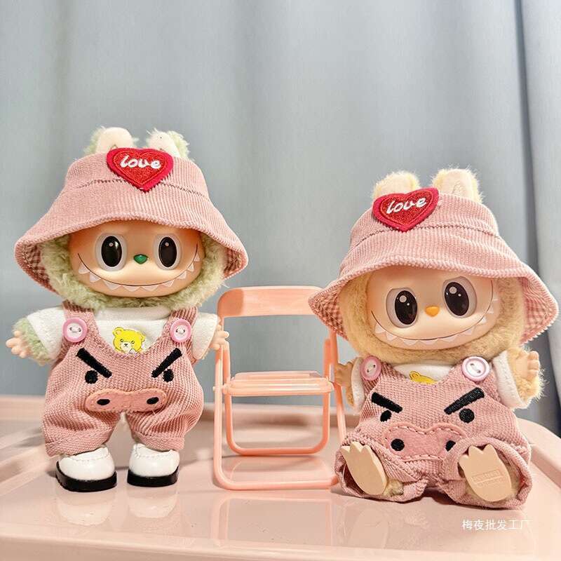17cm Labubu Vinyl Blind Box Second Generation Sitting Party Pig Cute Overalls Set Clothes