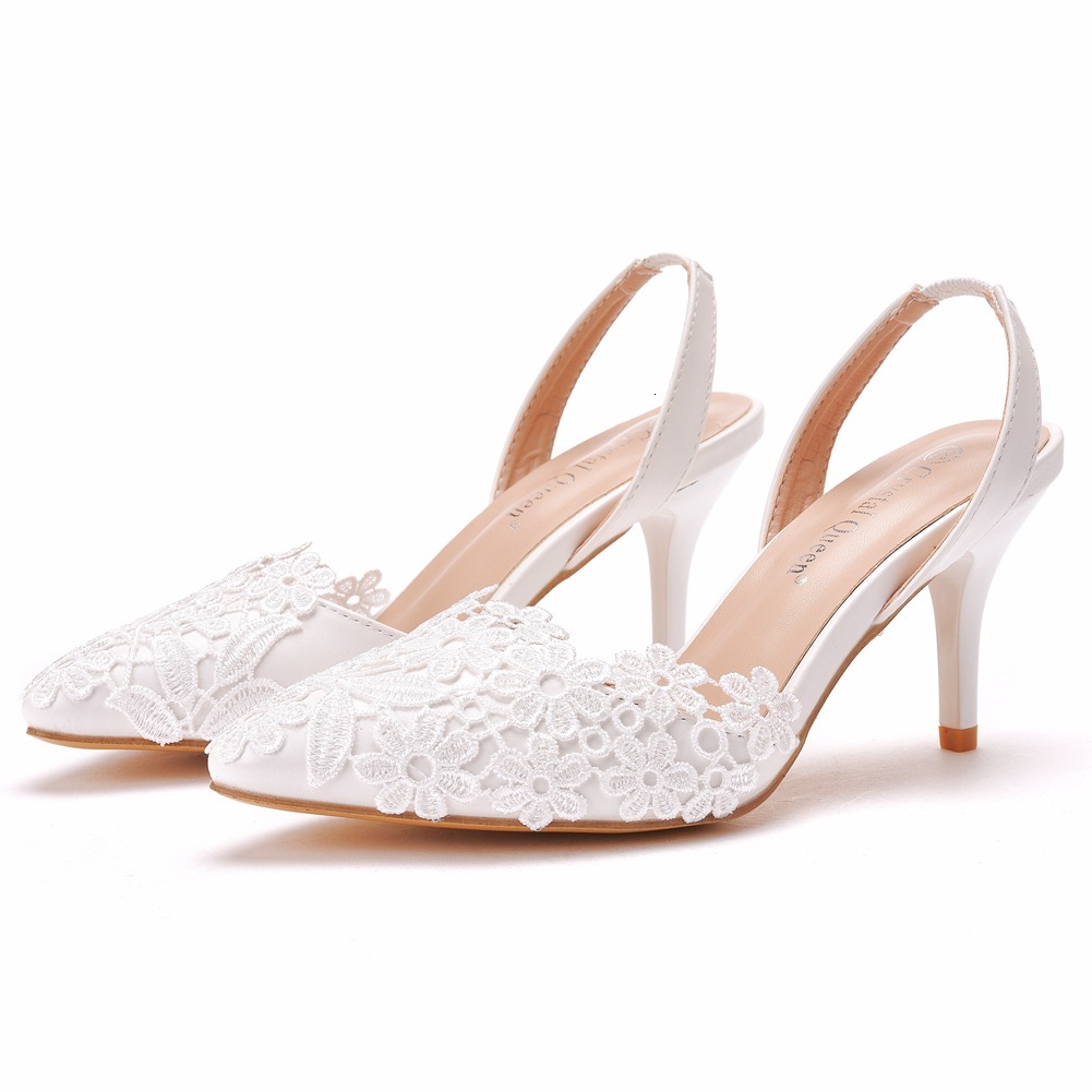 White lace high-heeled sandals in various sizes, wedding shoes, designer sandals, fashionable and trendy women's sandals