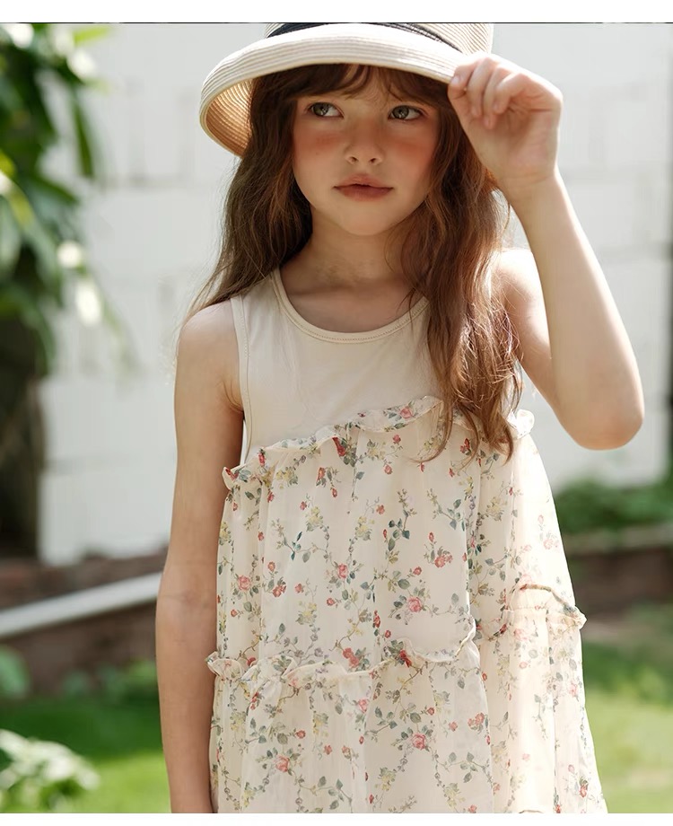 Girls' Knitted Splicing Chiffon Cake Dress Loose daily outerwear dress