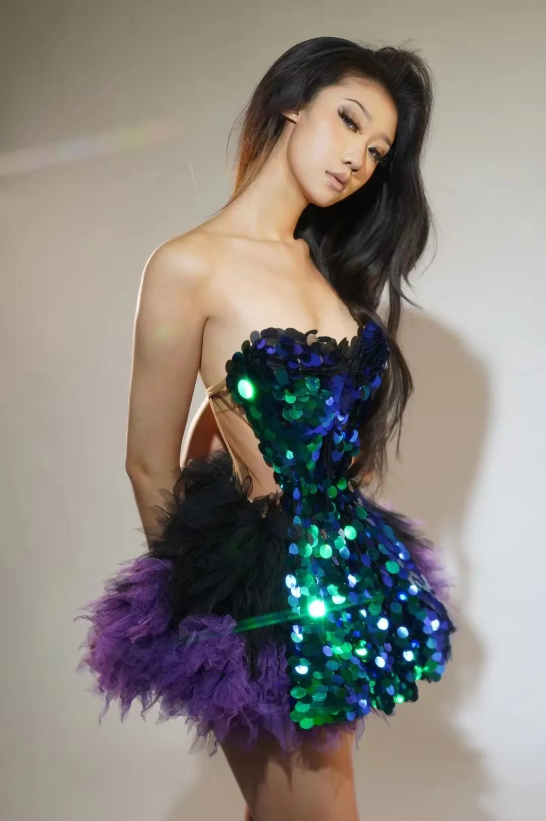 Sparkly Black Sequins Two Pieces Set for Women Party Evening Prom Celebrate Birthday Po Shoot Dress Nightclub Dance Costume 250617