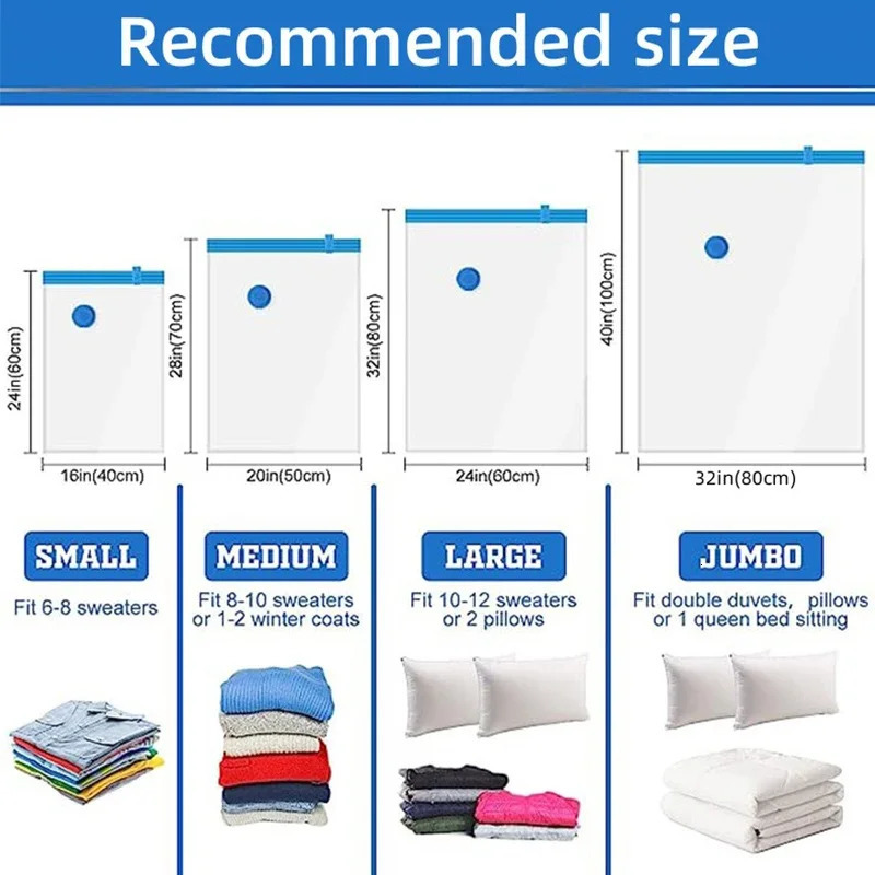 18PCS Vacuum Bag and Pump Cover for Clothes Storing Large Plastic Compression Empty Travel Accessories Storage Container 250612