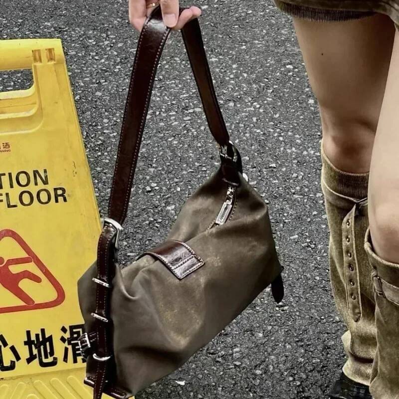 DHGM Vintage Korean All Match Streetwear Handbags Fashion Grunge Casual Shoulder Y2k Aesthetic Ins Simple Crossbody Bags Trendy