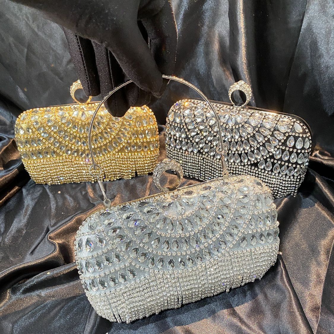 New rhinestone bag with tassels for wedding dress and evening wear banquet and nighttime diamond inlaid banquet bag240819