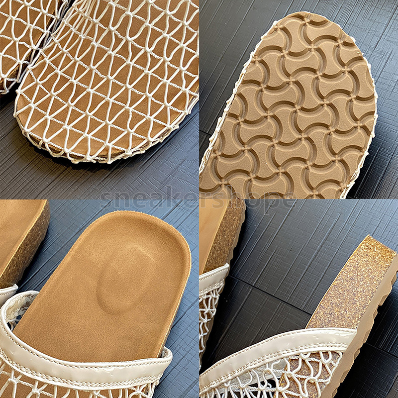 womens sliders hollow out designer sandals summer slides flats slippers fashion simple breathable mesh weaving slipper casual mules size 35-40