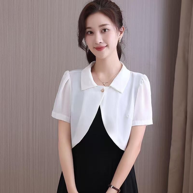 K1084 Summer new breathable short top design sense of fashion sun protection shirt high-end waistcoat chiffon shirt women's short-sleeved cape
