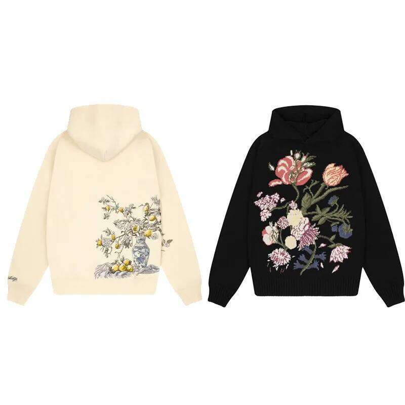 Garden embroidery pullover high quality pear tree print pattern Zip up Hoodie Y2K retro oversized Gothic Haruku streetwear top