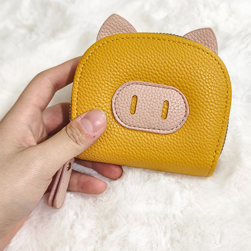 Mini Womens Wallet 2025 New Multi-Card Slot ID Card Holder Cute Cartoon Color-Block Piggy Coin Purse