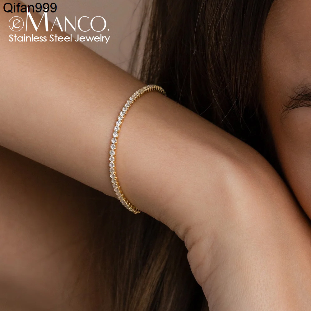EManco Fashion 14K Gold PVD Plated Luxury Diamond Zircon Chain Bracelet Full Zircon Stainless Steel Tennis Bracelet