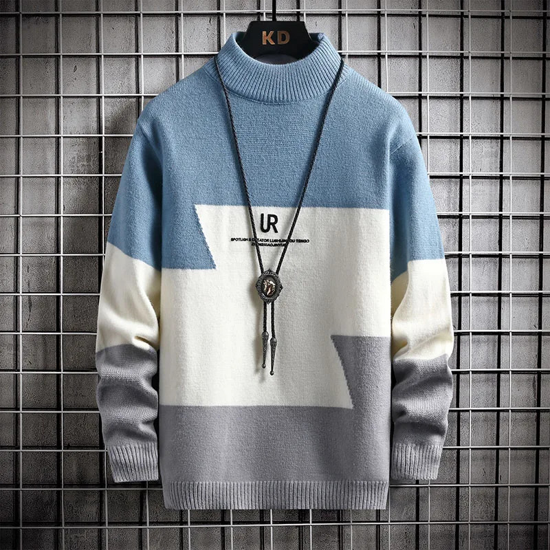 Winter Cashmere Warm Sweater Men Turtleneck Mens Pullover Patchwork Sweaters Tops Knitted Christmas Jumper 250618Y S251110