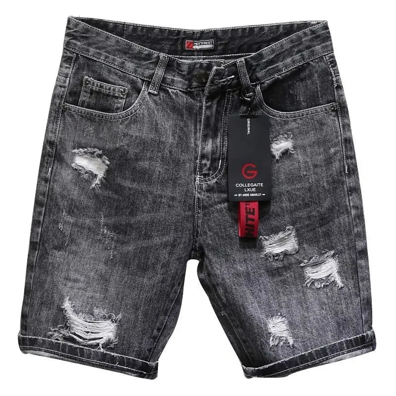 Mens Short Jeans Pants Black Gray Ripped Male Denim Shorts er Buttons Emo in Stretchable With Zipper Original 250618