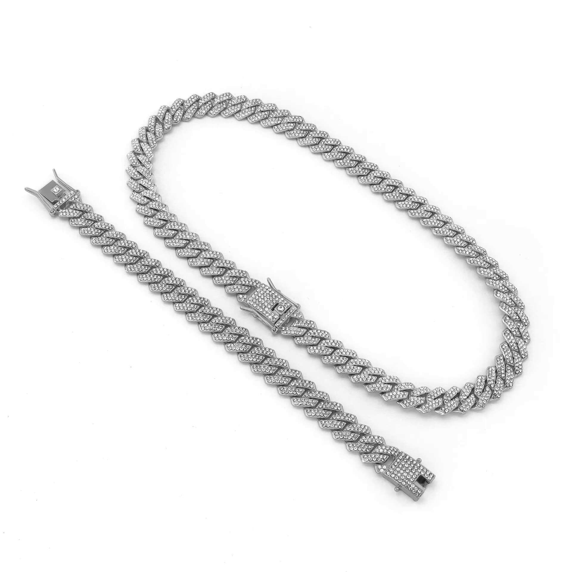 European and American Latest Design Gold Plated Hip Hop Cuban Chain Accessory Diamond Flip Cuban Chain Necklace and Bracelet