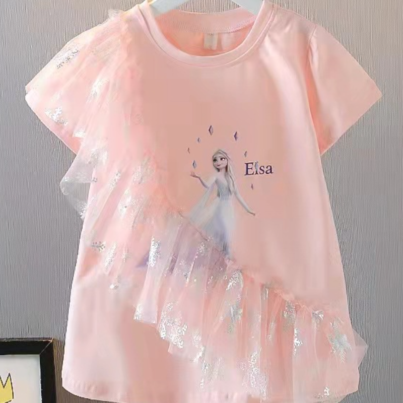 DISNEY toddler designer clothes Elsa princess dress Little girl's holiday outfit short-sleeved Elsa dress Comfortable and safe birthday dress Pri