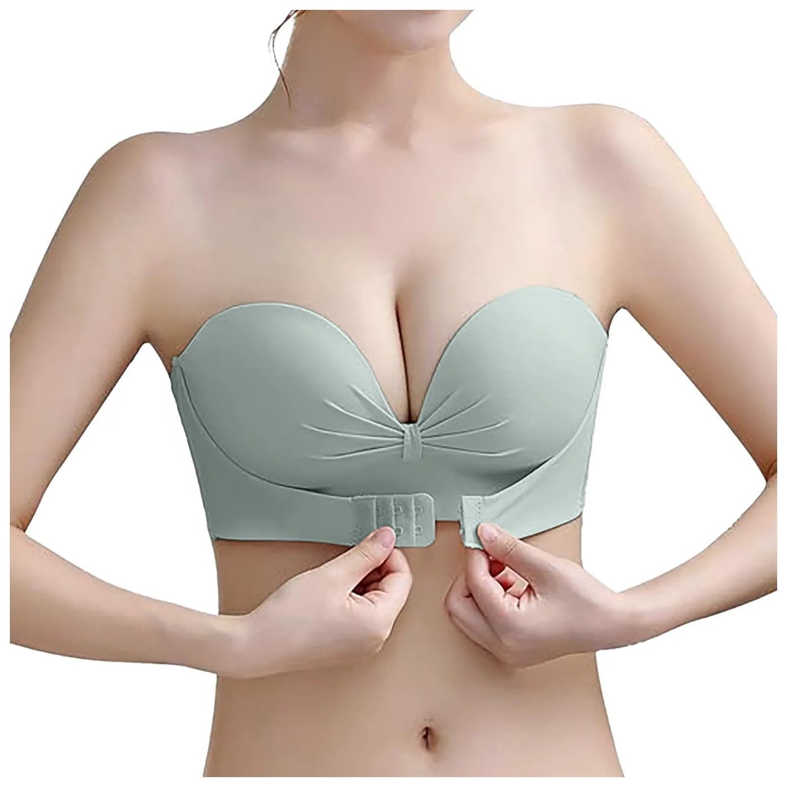 WomenS Strapless Push Up Bra With Top And Back Chest Button Gather Together Comfort Underwear Lingerie For Ladies Seamless 250609