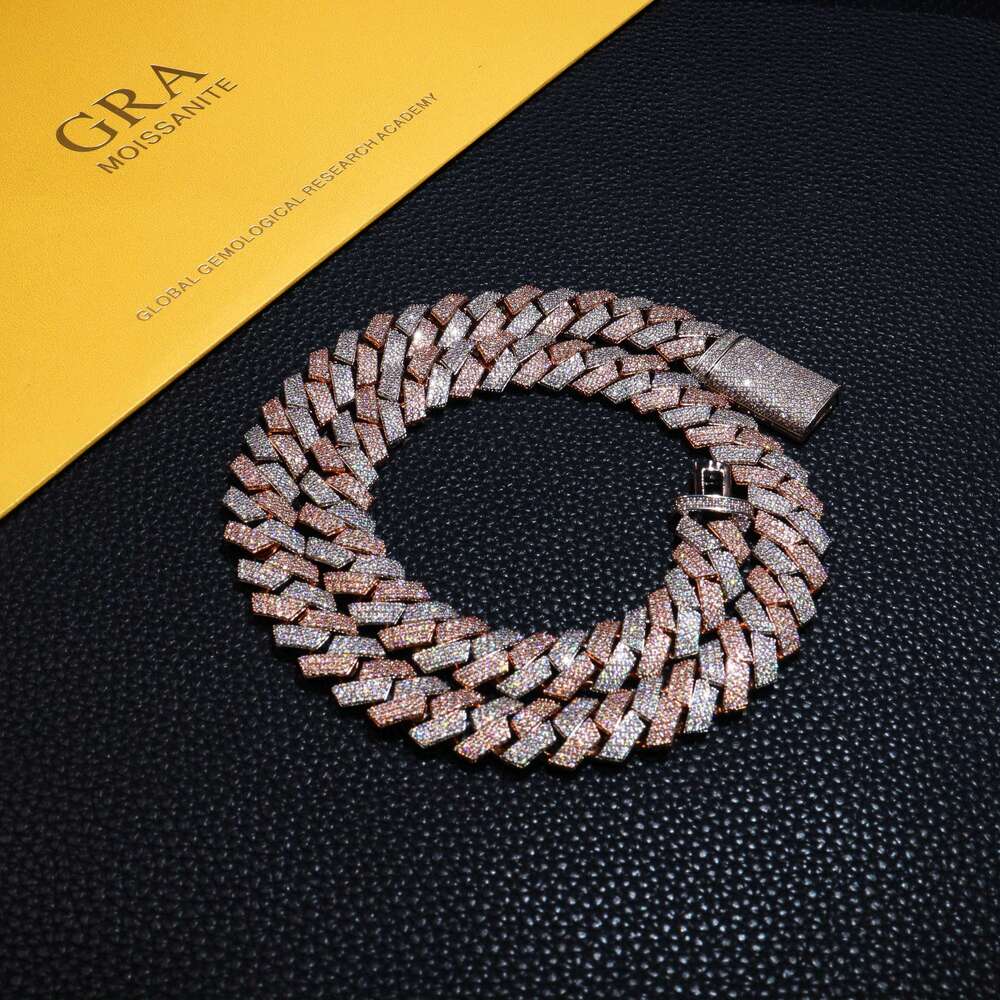 Luxury 13mm 925 Sterling Sliver Hip Hop Jewelry Rose Gold Color Vvs Mossanite Cuban Link Chain for Hip Hop Rapper