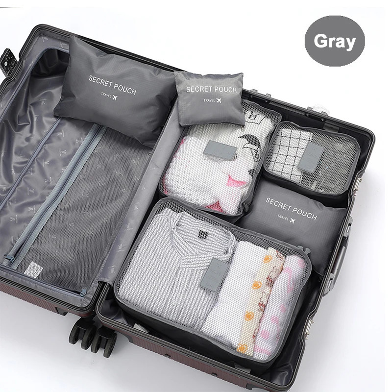 6 Pcs Travel Clothes Storage Bags Set Portable Luggage Organizer Suitcase Pouch Packing Cube For Shoes 250612
